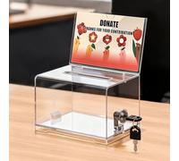 KYODOLED Clear Donation Box with Lock for Church & Raffle - 6.2" Acrylic Lockable Money Collection Box with Sign Holder, Heavy Duty Tip Jar for Fundraiser, Voting, and Suggestion