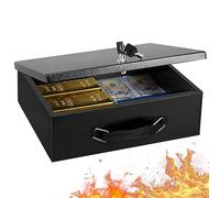 KYODOLED Fireproof Document Box with Key Lock, Large Safe Storage Box for Valuables, Fire Resistance Security Chest, Lock Box for Passport, Cash, Tablet 12.9'' x 10.7'' x 4.2'' Black