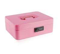 Kyodoled Large Cash Box with Combination Lock,Safe Metal Money Box with Money Tray for Security Lock Box 9.84"x 7.87"x 3.54" Pink Large