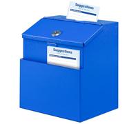 Kyodoled Metal Suggestion Box with Lock Wall Mounted Ballot Box Donation Box Key Drop Box with 50 Free Suggestion Cards 8.5H x 5.9W x 7.3L Inch Blue
