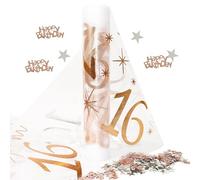 KYOEOE 16th Birthday Girl Rose Gold Table Runner with Confetti 10 g, 28 cm x 10 m - 16th Birthday Table Decoration, Happy Birthday Scatter Decoration for Sweet 16 Decoration, Girls Birthday Decoration
