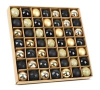 KYOEOE 49pcs Black & Gold Luxury Christmas Tree Baubles Set, 3cm Plastic, 10 Different Designs, Easy to Hang, Perfect for Christmas Tree Decorations