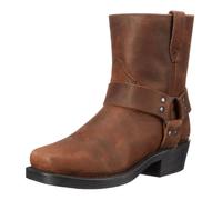 KYOESCAI Men's Belt Strap Studded Western Cowboy Boots Square Toe Chunky Heel Ankle Boots Durable Outdoor Short Boots,Brown,12 UK