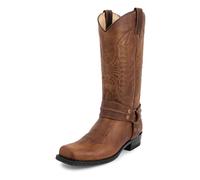 KYOESCAI Men's Western Cowboy Boots with Belt Buckle Embroidered Slip Resistant Chunky Heel Square Toe Mid-Calf Boots,Brown,7 UK