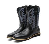 KYOESCAI Western Cowboy Boots for Men Square Toe Chunky Heel Mid-Calf Slip Resistant Country Boots Classic Embroidered Pull On Boots Black