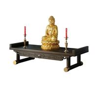 KYOFIS Bamboo Wall Mounted Buddhist Altar Table with Pull Out Drawer and Carved Shrine for Small Space Home Decor(Standing,39cm/15.4in)