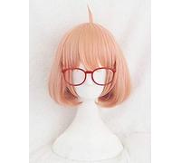 Kyokai no Kanata Kuriyama Mirai Cosplay Wig Short Orange Pink Heat Resistant Synthetic Hair Wigs + Red Glasses + Wig Cap