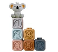 Kyoot 7pcs Silicone Baby Building Blocks Stacking Nesting BPA-Free Teething Toy Educational Montessori Sensory Early Learning Play Toys for babies | Pastel Scandi | Eco-Friendly | Koala