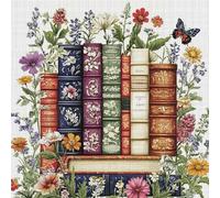 KYOQFVN Flower Stamped Cross Stitch Kits - Book Counted Cross Stitch Kits for Beginners, Needlepoint Cross-Stitch Patterns Dimensions for Home Decor 14×14 Inch