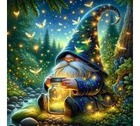 KYOQFVN Gnome Stamped Cross Stitch Kits for Adults - Counted Embroidery Starter Kits - 11CT Cross-Stitch Patterns Dimensions Needlepoint Kit Arts and Crafts 14×14inch