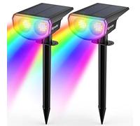 Kyosho Solar Color Spot Lights Outdoor, 9 Lighting Modes Halloween Christmas Lights, 38 LEDs Color Changing Waterproof RGBW Multicolor Tree Pool Solar Spotlight, 2 Pack