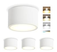 KYOTECH 4 Pieces Dimmable LED Overhead Spotlights Diameter 95 x 55 mm White with LED Module GX53 7W 800LM 230V, 2700K/4000K/6500K Surface-Mounted Ceiling Light Round for Living Room