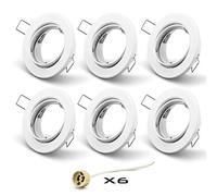 KYOTECH 6 GU10 Mounting Frame with GU10 Socket, 68 mm Hole Diameter, LED Recessed Spotlight for GU10/MR16, Round Matt White, Swivelling Ceiling Spotlight, Diameter 85 mm (Bulb Not Included)