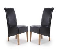 kyoto black leather dining chairs with oak legs in pair