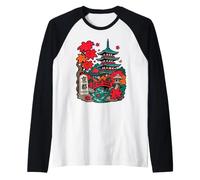 Kyoto Japan Autumn Pagoda Vintage Japanese Maple Leaves Raglan Baseball Tee