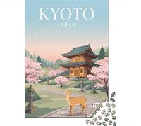 Kyoto Japan Cherry Blossom Deer 1000 Piece Jigsaw Puzzle, Famous Building Scenic Print, Interlocking Paper Pieces, Family Night Game for Puzzle Lovers, 70x50cm/1000pcs