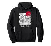 Kyoto Japan Pagoda Torii Gate Red Sun Sketch Retro Pullover Hoodie