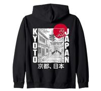 Kyoto Japan Pagoda Torii Gate Red Sun Sketch Retro Zip Hoodie