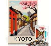 Kyoto Japan Street Scene Illustration Puzzles for Adults 1000 Puzzles Brain Power Nice Thick Fun Challenge Premium Gift (50x75cm)