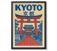 Kyoto Japan Travel Art Exhibition Poster, Classic Japanese Gallery Wall Art, Vintage Ukiyo-E Woodblock Prints, A2 (Black Frame) - 62.5x45.1cm