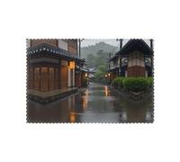 Kyoto on a Rainy Day Placemats 6-Piece Set - 12"x18" Hotel Banquet Table Mats, Suitable for Restaurant, Home, Party Decoration