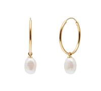 Kyoto Pearl 8-9mm Freshwater Pearl Drop Hoop Earrings with 18K Gold Plated 925 Sterling Silver Wedding and Special Occasion Jewellery White