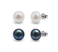 Kyoto Pearl 8mm Set of 2 Freshwater Pearl Studs with 925 Sterling Silver Wedding and Special Occasion Jewellery White and Peacock