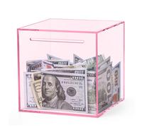 Kypeeka Pink Acrylic Piggy Bank for Adults Kids, Clear Money Saving Box Must Break to Open, Unopenable Piggy Bank for Cash Coins - 4.72"