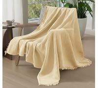 KyraHome 100% Organic Cotton 60"x80" Muslin Throw Blanket for Couch Adult Kids, Pre-Washed Hand Plant Dyed, Breathable Soft, Cozy Warm Lightweight Gauze Summer Blanket, All Season (Ivory/Creamy)