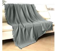 KyraHome 100% Organic Cotton Muslin Blanket for Adult, Sofa, Bed, Prewashed, Plant Dye, Breathable, Lightweight, Soft Gauze Blanket, All Season, 90"x90", Queen Size, Sage Green