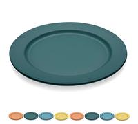 Kyraton 25cm Large Plastic Plates, Unbreakable and Reusable Light Weight Dinner Plates Microwave Safe BPA Free Dishwasher Safe Set of 8 (Dark Green)