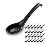 Kyraton Asian Soup Spoon Set of 24 with Long Handle Easy to Hold, Unbreakable Plastic Japanese Spoon for Ramen, Chinese and Vietnamese Wonton, Pho Dumpling Miso, Rice, Soba, Noodle Soup Spoons