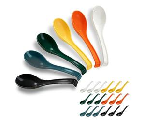 Kyraton Asian Soup Spoon Set of 24 with Long Handle Easy to Hold, Unbreakable Plastic Japanese Spoon for Ramen, Chinese and Vietnamese Wonton, Pho Dumpling Miso, Rice, Soba, Noodle Soup Spoons