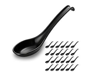 Kyraton Asian Soup Spoon Set of 24 with Long Handle Easy to Hold, Unbreakable Plastic Japanese Spoon for Ramen, Chinese and Vietnamese Wonton, Pho Dumpling Miso, Rice, Soba, Noodle Soup Spoons