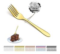 Kyraton Gold Dessert Set of 12 Pieces 14cm Titanium Golden Plating Stainless Steel Cake, Tea Fork, Pastry, Fruit, Cutlery Set Dishwasher Safe