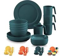 Kyraton Plastic Dinnerware Sets of 20 Pieces, Unbreakable and Reusable Light Weight Plates Mugs Bowls Dishes Easy to Carry and Clean Microwave Safe BPA Free Service for 4 Dishwasher Safe (Dark Green)