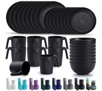 Kyraton Plastic Dinnerware Sets of 32 Pieces Service for 8, Unbreakable and Reusable Light Weight Plates Mugs Bowls Dishes Easy to Carry and Clean Microwave Safe BPA Free Dishwasher Safe