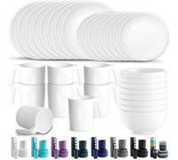 Kyraton Plastic Dinnerware Sets of 32 Pieces Service for 8, Unbreakable and Reusable Light Weight Plates Mugs Bowls Dishes Easy to Carry and Clean Microwave Safe BPA Free Dishwasher Safe
