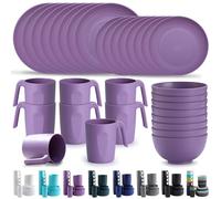 Kyraton Plastic Dinnerware Sets of 32 Pieces Service for 8, Unbreakable and Reusable Light Weight Plates Mugs Bowls Dishes Easy to Carry and Clean Microwave Safe BPA Free Dishwasher Safe
