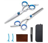 Kyraton Professional Barber Hair Scissors Shears Set with Cutting Scissors, Thinning Scissors, Comb, Clips, Cleaning Cloth, Case, Premium Hairdressing Shears for Salon and Home.