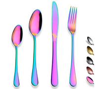 Kyraton Rainbow Cutlery Set 24 Pieces, Titanium Rainbow Plated Stainless Steel Tableware Set,Stainless Steel Flatware Set,Stainless Steel Flatware Silverware Sets,Dishwasher Safe.