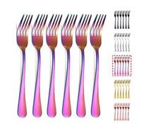 Kyraton Rainbow Dinner Fork 6 Pieces, Stainless Steel 20.5cm Forks Colorful Titanium Plating Silverware, Mutil-Color Forks Set of 6