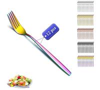 Kyraton Rainbow Dinner Forks Set of 12 Pieces, 18.3cm Colorful Titanium Plating Reusable Stainless Steel Table Forks Cutlery Set for Home, Restaurant, Hotel, Dishwasher Safe