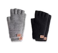KYRINOVA 2 Pcs Fingerless Gloves, Knitted Thermal Gloves, Elastic Half Finger Mittens for Men and Women Cycling Running Skiing (Light Gray Black)