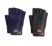 KYRINOVA 2 Pcs Fingerless Gloves, Knitted Thermal Gloves, Elastic Half Finger Mittens for Men and Women Cycling Running Skiing (Dark Gray Blue)
