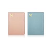 KYRINOVA 2 Pcs Passport Holder, PU Leather Travel Document Holder, Portable Passport Wallet for Travelers Business Cards Tickets (Light Blue Pink)