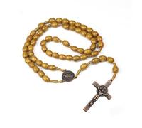 KYRINOVA Handmade Wooden Rosary Beads Catholic, Vintage Cross Rosary Necklace, Christian and Catholic Prayer Beads (Light Brown)
