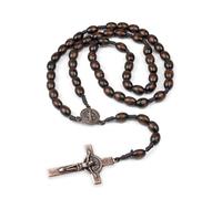 KYRINOVA Handmade Wooden Rosary Beads Catholic, Vintage Cross Rosary Necklace, Christian and Catholic Prayer Beads (Dark Brown)