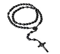 KYRINOVA Handmade Wooden Rosary Beads Catholic, Vintage Cross Rosary Necklace, Christian and Catholic Prayer Beads (Black)