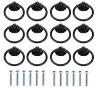 Kyrio 12PCS Vintage Cabinet Ring Knobs Round Antique Drawer Pulls Handle for Door Cupboard Drop Dresser Single Hole (Black)